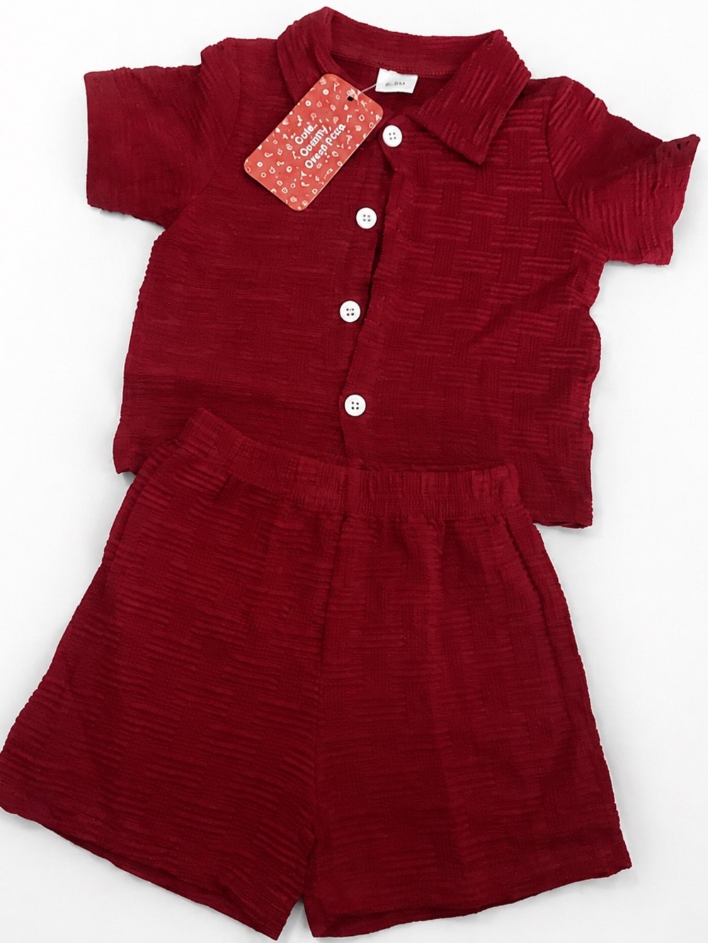 Kids' Short Sleeve Shirt & Shorts Set - Deep Red